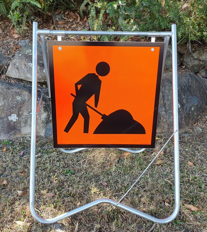 Workmen Ahead Sign and Gal Stand 600 x 600   A40288