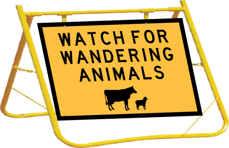 Watch for Wandering Animals Sign with Stand A400311