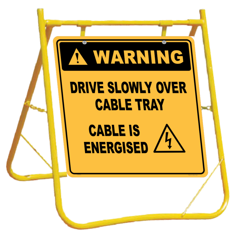 Warning Drive Slowly over Cable Sign and Stand Combo A400313