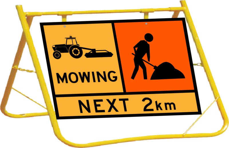 Mowing Next _km Sign with Stand Combo A400315