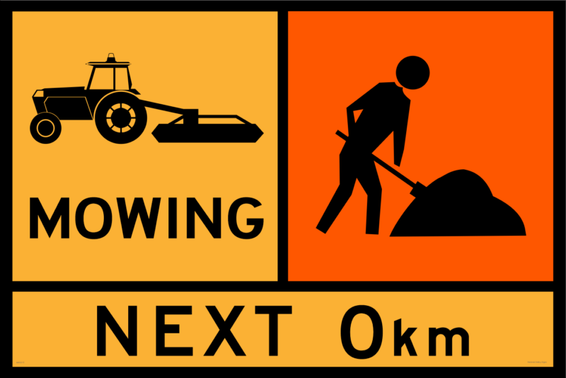 Mowing Next _km Sign with Stand Combo A400315 - Image 2