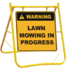Warning Lawn Mowing in Progress sign with Stand A40283