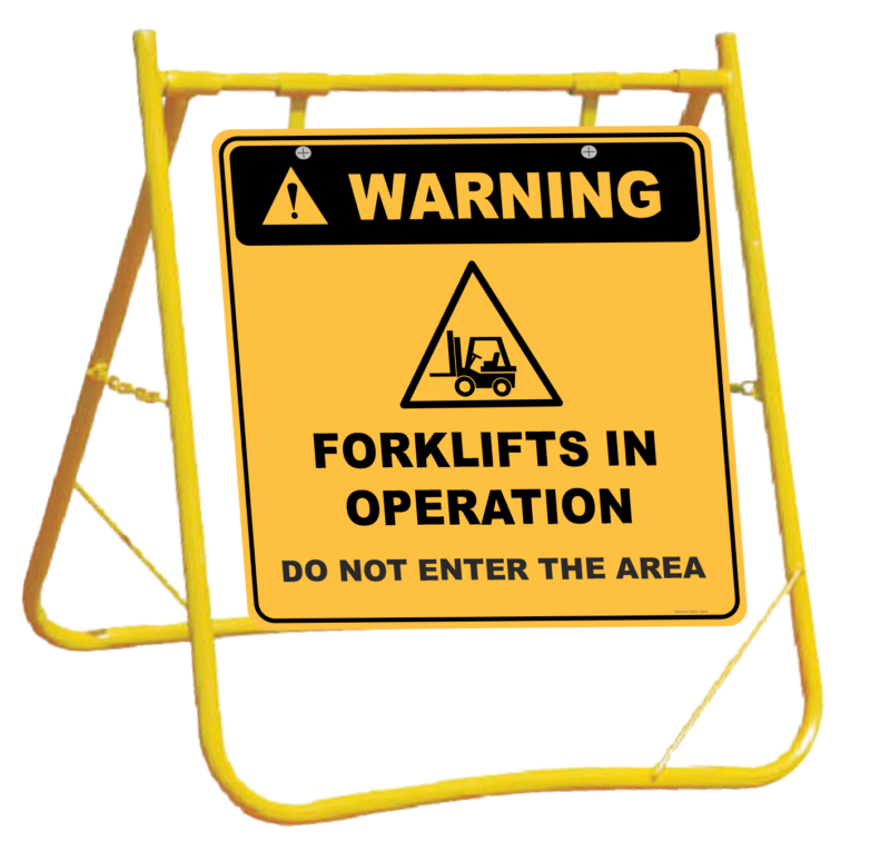 Forklifts in Operation sign with stand A40292