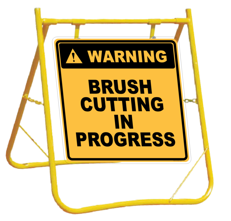 Brush Cutting in Progress sign with stand A40294