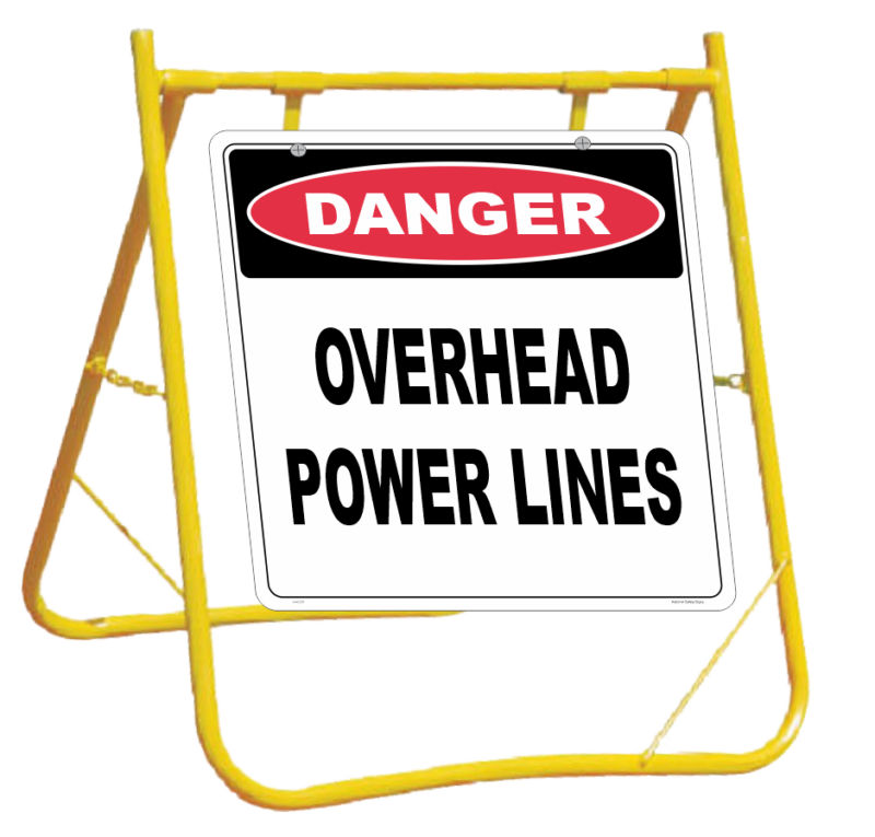 Overhead Power Lines sign with stand A40296